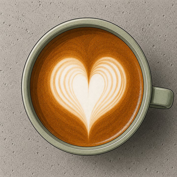 Latte-Art-Herz in salbeigrüner Tasse, von oben